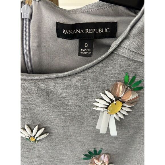 Banana Republic Heather Gray Pineapple Jewel Beaded Embellished Sheath Dress 8 - Picture 3 of 9